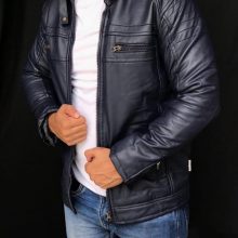 Leather Jacket For Men-Blue XL