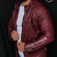 Leather Jacket For Men-Burgandy XL