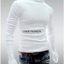 Men’s Turtleneck Pullover T-Shirt-White XL