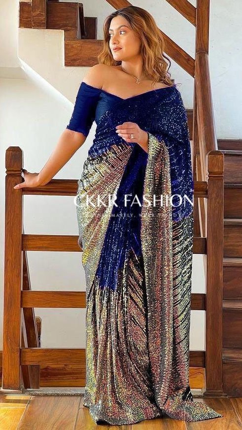GEORGETTE SAREE WITH DUAL TONE SEQUENCE WORK